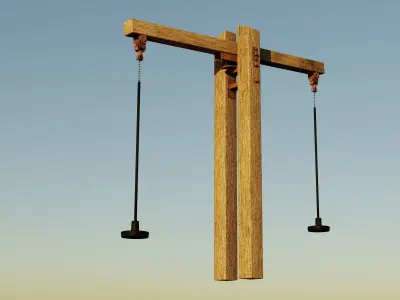 Swing for kids installed on a wooden balancing pole 3D model