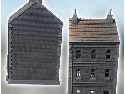 Two-story house with chimney and front porch intact version 15 - 3D print model