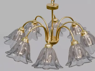 Floral Brass Chandelier  - Clear and Tinted Glass Variants 3D model