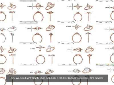 129 Women Light Weight Ring STL OBJ FBX JCD Details Collection 3D Model Pack