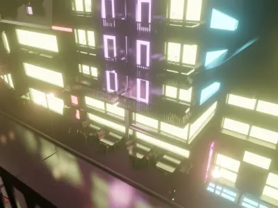 Low poly Street city at night with neon lights Free 3D model