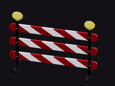 Low Poly Road Construction Barrier with Warning Lights  Low-poly 3D model