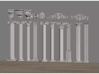 European classical style components Low-poly 3D model