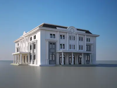 Library building with balconies and porches 3D model