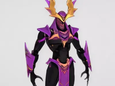 Purple Gold Alien Insectoid Warrior  Low-poly 3D model