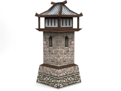 Pagoda collection asian style lighthouse Low-poly 3D model