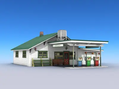 Gas Station With Grocery Low-poly 3D model