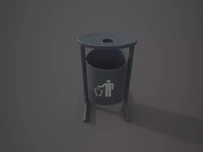 Urban Metal Trash Can Low-poly 3D model