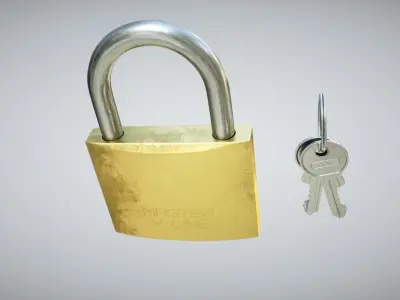 Padlock golden and key Low-poly 3D model