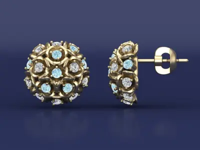 Hydrangea Diamond Stud Earrings CAD Design 3D print model