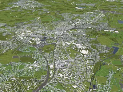 Moenchengladbach Germany 50x50km 3D City Map 3D model