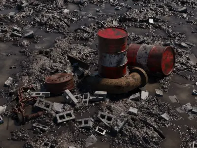 Muddy Junkyard Blender Scene with Props and Debris 3D model