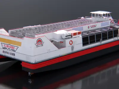  Chinese Cruise Boat Floating on Water 