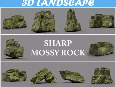 Low poly Sharp Rock Mossy 191219 Low-poly 3D model
