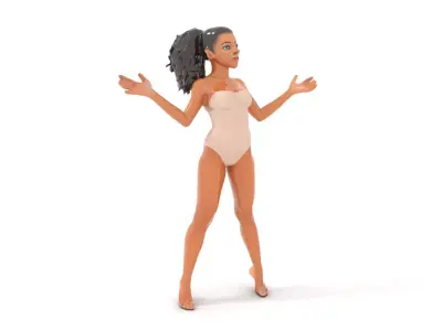 Stylized Female Character Rigged and Animated for Games Low-poly 3D model