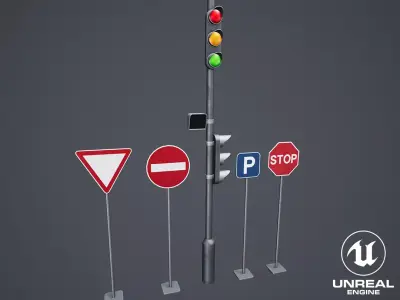 Stylized Traffic Signs Low-poly 3D model