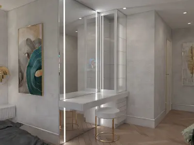 Bedroom modern with walls and gold accents 3D model