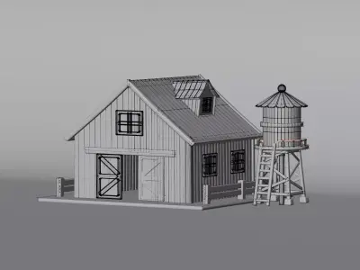 Hybrid Barn with Water Tank Low-poly 3D model