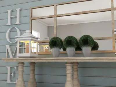 Living room mirror Light table wood country plant Set II 3D model