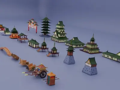 Pack low poly chinese city Low-poly 3D model