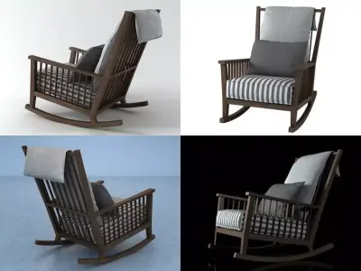Gray four different rocking chairs 3D model