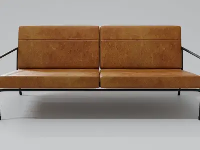 Designer 2 seat couch with light leather cushions 3D Model 3D model