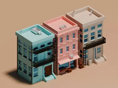 Three Low Poly House Collection Low-poly 3D model