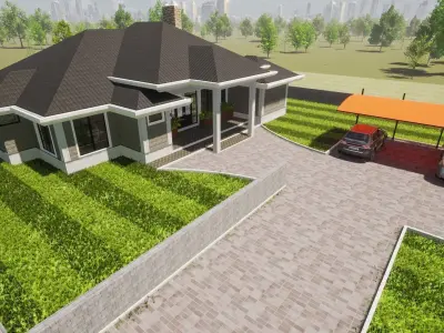 Bungalow Interior And Exterior Model Low-poly 3D model
