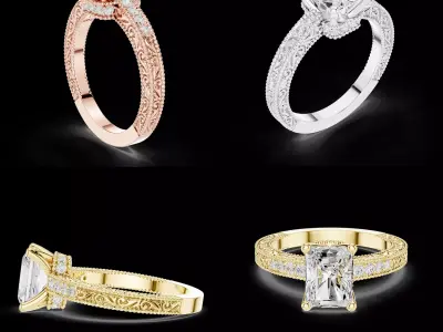 Vintage Radiant Pave Engagement Ring 3DM 3D print model