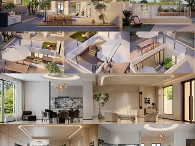 Modern villa garden  courtyard  living roomcr 3D model