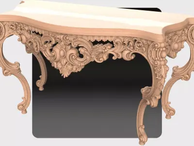 Carved console 4 leg table for CNC 03  3D model