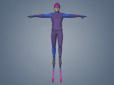Skiing Actions Low-poly 3D model Low-poly 3D model