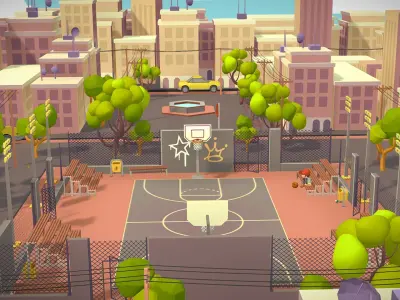 Basketball playground game asset lowpoly city stylized Low-poly 3D model