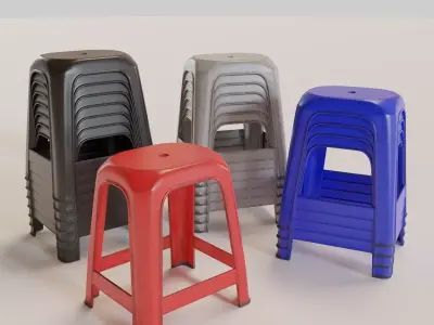 Stackable Plastic Stool Low-poly 3D model