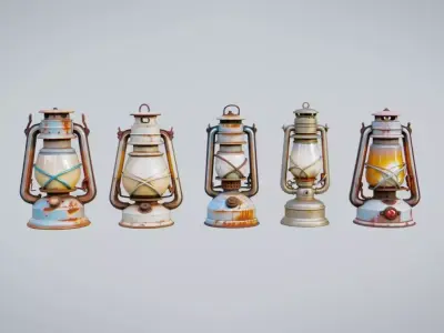 Oil Lamps Collection Low-poly 3D model