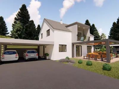 modern house with garage and terrace 3d model  Low-poly 3D model