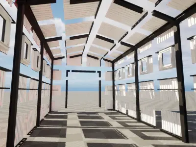 Modular hangar warehouse gameready Low-poly 3D model