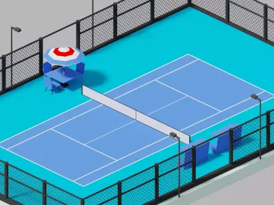 Cartoon Simple Tennis Court Low-poly 3D model