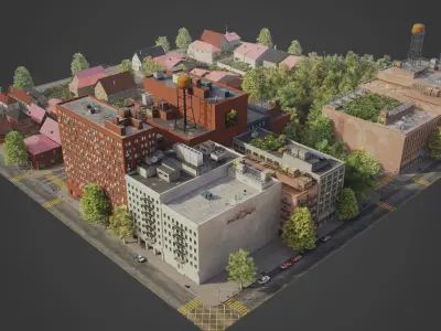 Realistic City District A10-R18 MAYA Low-poly 3D model