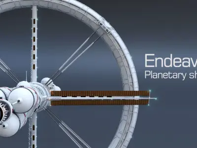 PBR-Endeavour Planetary shuttle Space station Low-poly 3D model