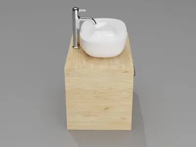 White modern basin on light wooden counter 3D model   3D model