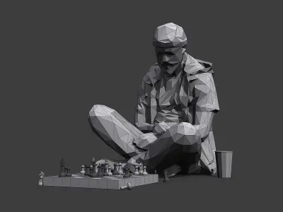 Street Chessplayer Low-poly 3D model