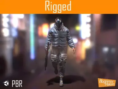 PBR CyberHunter gun in video game Low-poly 3D model