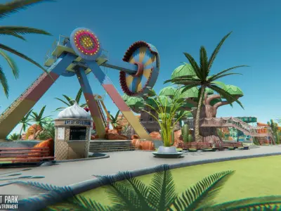 Amusement park - attractions  carousels and environment Low-poly 3D model
