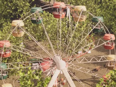 Abandoned Amusement Park - old destroyed Ferris Wheel Low-poly 3D model