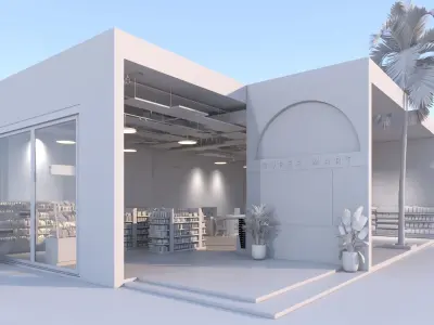 Realistic 3DModel  Modern Grocery Shop Detail Interior and Outer 3D model