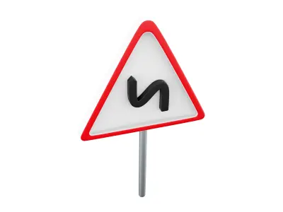  3d road sign left reverse bend cartoon icon 3D model