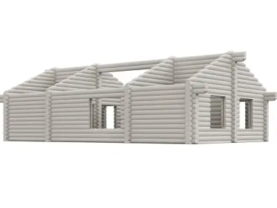 Modular wooden log cabin shell 3D model