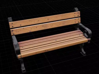 Wooden Street Bench Realistic Game Ready  Low-poly 3D model