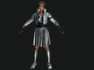 AAA 3D Cyber Punk Female Character - Silver outfit Low-poly 3D model